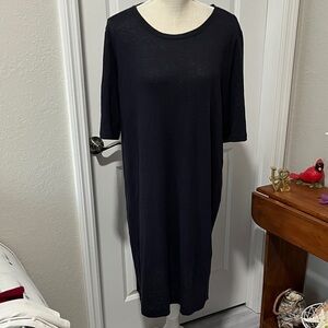 Eileen Fisher Midnight Blue 100 Organic Linen T Shirt Style Dress NWOT SZ L